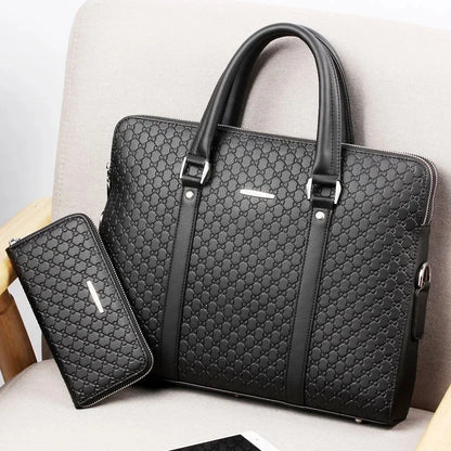 Genuine Leather Men Executive Briefcase Large Capacity Zipper Handbag Office Shoulder Messenger Business Male Laptop Bag