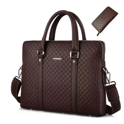 Genuine Leather Men Executive Briefcase Large Capacity Zipper Handbag Office Shoulder Messenger Business Male Laptop Bag