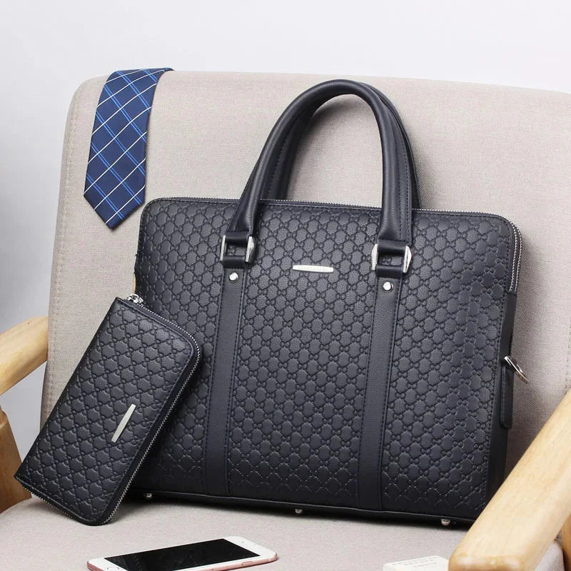 Genuine Leather Men Executive Briefcase Large Capacity Zipper Handbag Office Shoulder Messenger Business Male Laptop Bag