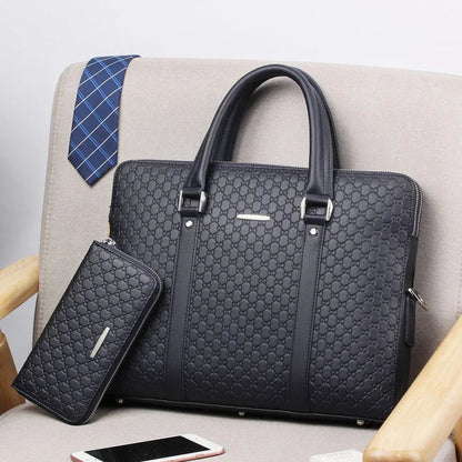 Genuine Leather Men Executive Briefcase Large Capacity Zipper Handbag Office Shoulder Messenger Business Male Laptop Bag