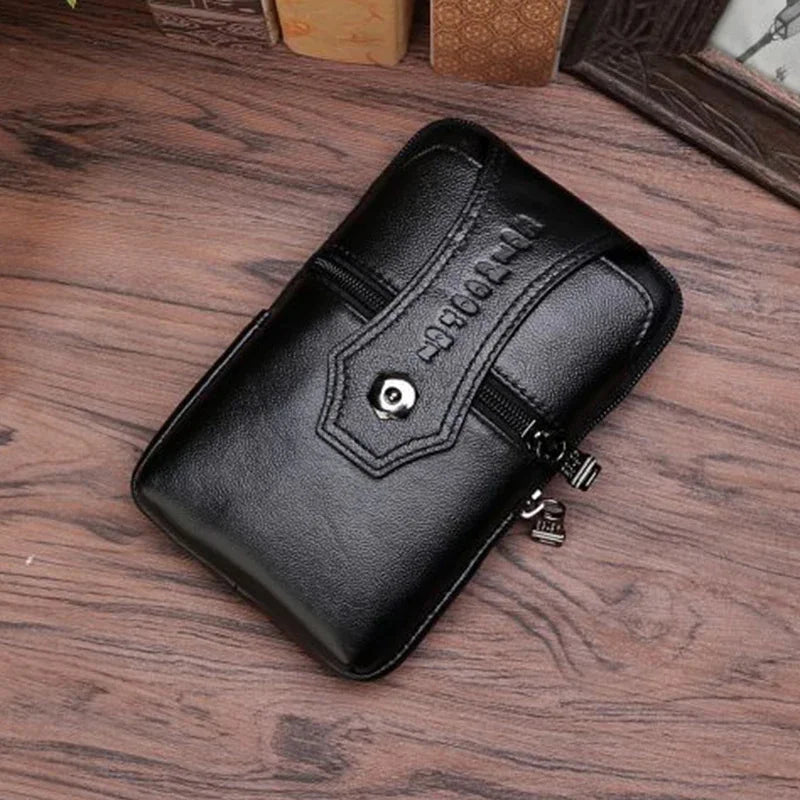 Genuine Leather Men Hip Bum Fanny Waist Pack Belt Purse Hook Natural Skin Mini Messenger Shoulder Cell/Mobile Phone Case Bag