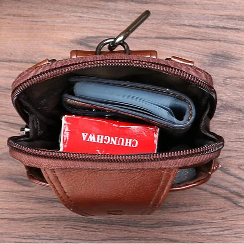 Genuine Leather Men Hip Bum Fanny Waist Pack Belt Purse Hook Natural Skin Mini Messenger Shoulder Cell/Mobile Phone Case Bag