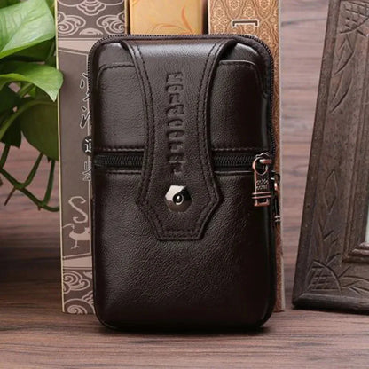 Genuine Leather Men Hip Bum Fanny Waist Pack Belt Purse Hook Natural Skin Mini Messenger Shoulder Cell/Mobile Phone Case Bag