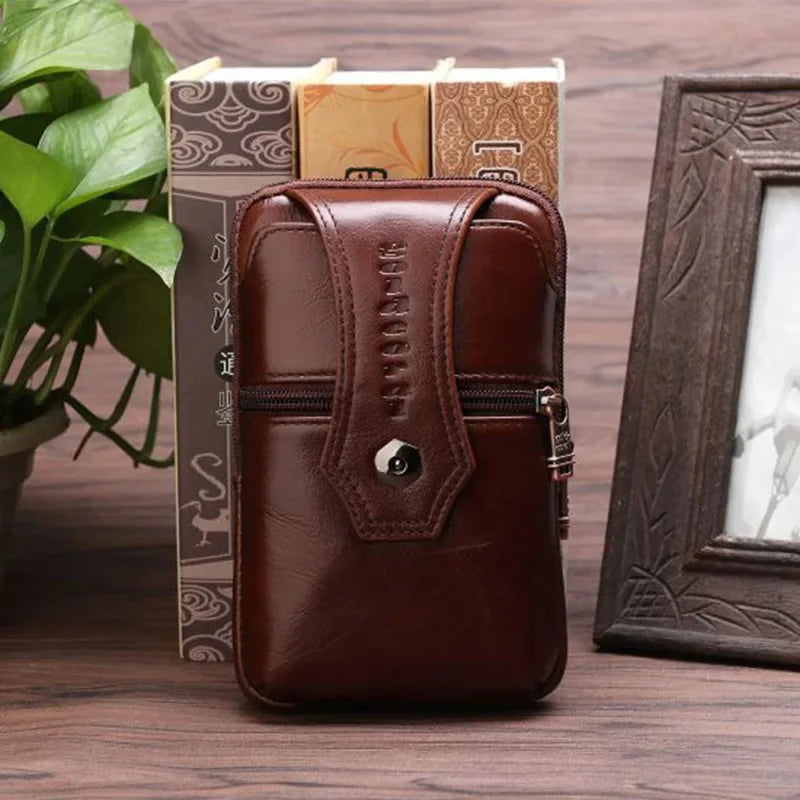 Genuine Leather Men Hip Bum Fanny Waist Pack Belt Purse Hook Natural Skin Mini Messenger Shoulder Cell/Mobile Phone Case Bag