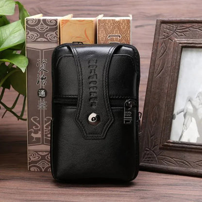 Genuine Leather Men Hip Bum Fanny Waist Pack Belt Purse Hook Natural Skin Mini Messenger Shoulder Cell/Mobile Phone Case Bag
