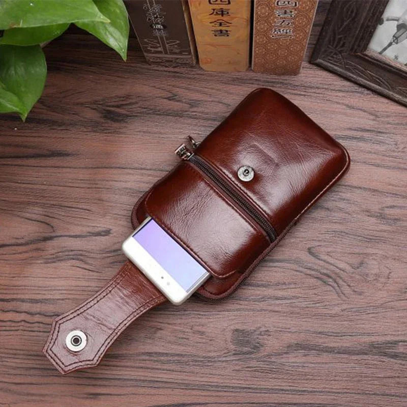 Genuine Leather Men Hip Bum Fanny Waist Pack Belt Purse Hook Natural Skin Mini Messenger Shoulder Cell/Mobile Phone Case Bag