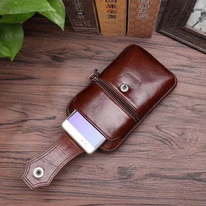 Genuine Leather Men Hip Bum Fanny Waist Pack Belt Purse Hook Natural Skin Mini Messenger Shoulder Cell/Mobile Phone Case Bag