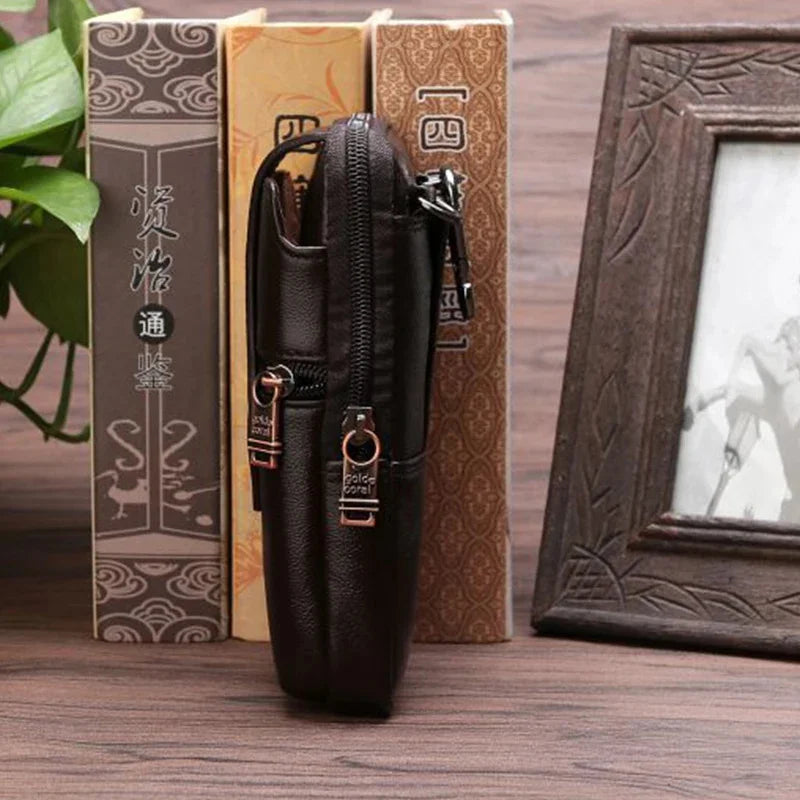 Genuine Leather Men Hip Bum Fanny Waist Pack Belt Purse Hook Natural Skin Mini Messenger Shoulder Cell/Mobile Phone Case Bag