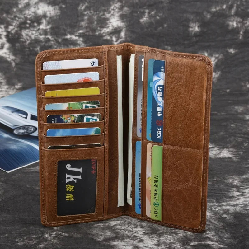 Genuine Leather Men Long Wallet Bifold Purse Credit Card Holder Cash Pocket Male Cowhide Clutch Coin Handbags&Purses Money Bag