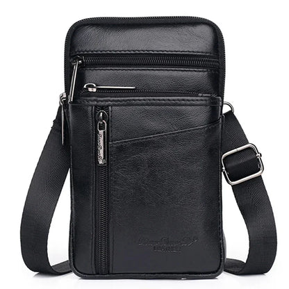 Genuine Leather Men Mini Cross body Shoulder Fanny Bags Casual Hook Cell Mobile Phone Case Messenger Belt Bag Purse Waist Pack