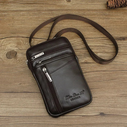 Genuine Leather Men Mini Cross body Shoulder Fanny Bags Casual Hook Cell Mobile Phone Case Messenger Belt Bag Purse Waist Pack