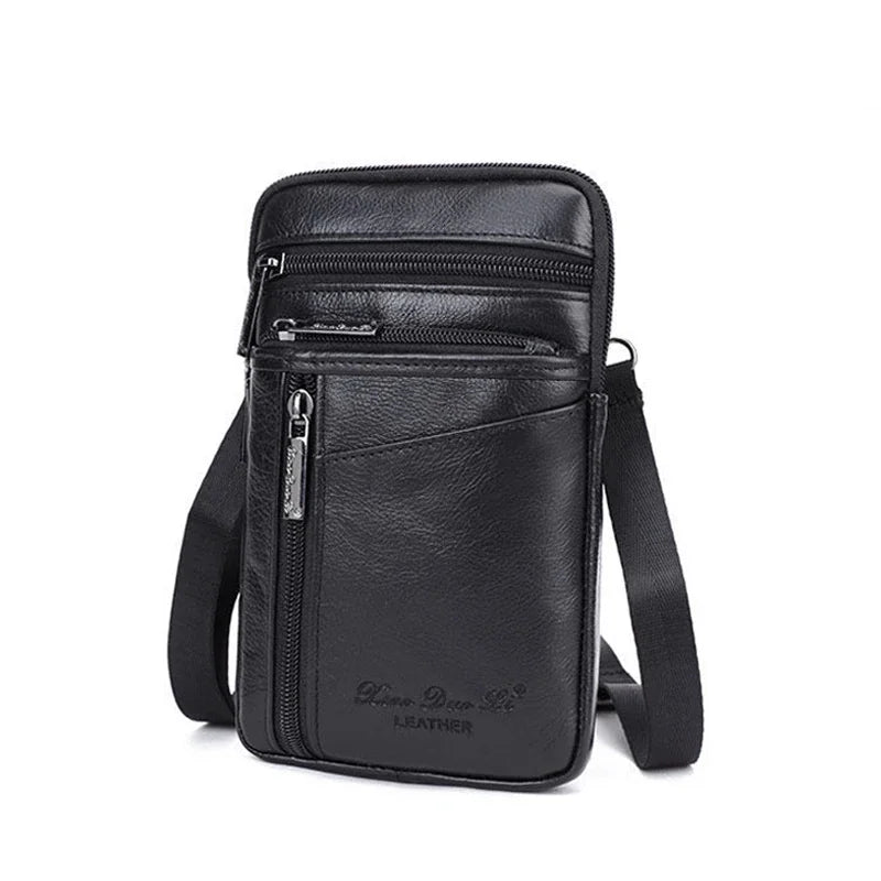 Genuine Leather Men Mini Cross body Shoulder Fanny Bags Casual Hook Cell Mobile Phone Case Messenger Belt Bag Purse Waist Pack