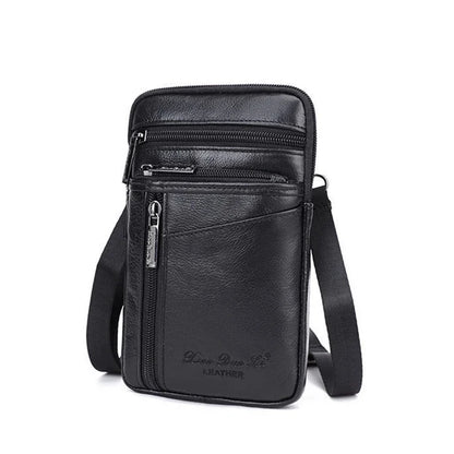 Genuine Leather Men Mini Cross body Shoulder Fanny Bags Casual Hook Cell Mobile Phone Case Messenger Belt Bag Purse Waist Pack