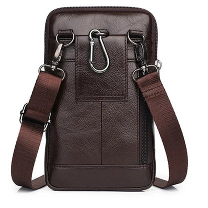 Genuine Leather Men Mini Cross body Shoulder Fanny Bags Casual Hook Cell Mobile Phone Case Messenger Belt Bag Purse Waist Pack