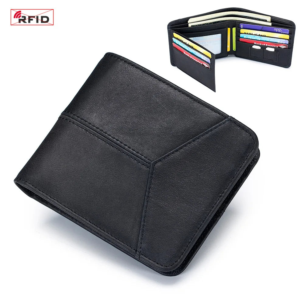 Genuine Leather Men RFID Wallets 2-Fold Short Card Wallet 3-Fold Purse Male Business Wallet for Man Billfold Card Holder Cartera