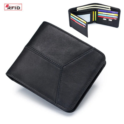 Genuine Leather Men RFID Wallets 2-Fold Short Card Wallet 3-Fold Purse Male Business Wallet for Man Billfold Card Holder Cartera