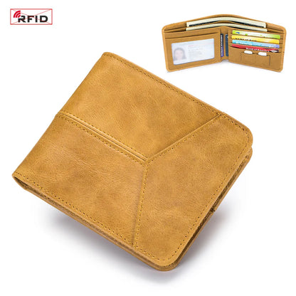 Genuine Leather Men RFID Wallets 2-Fold Short Card Wallet 3-Fold Purse Male Business Wallet for Man Billfold Card Holder Cartera