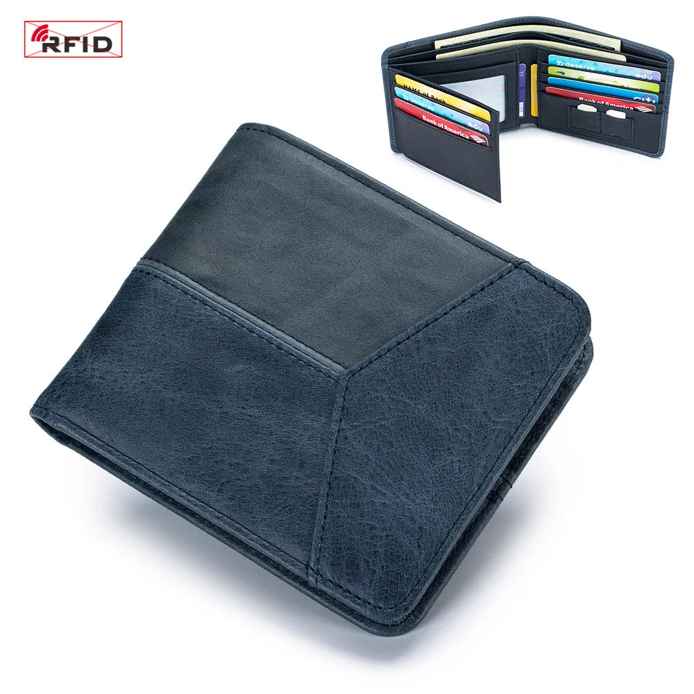 Genuine Leather Men RFID Wallets 2-Fold Short Card Wallet 3-Fold Purse Male Business Wallet for Man Billfold Card Holder Cartera