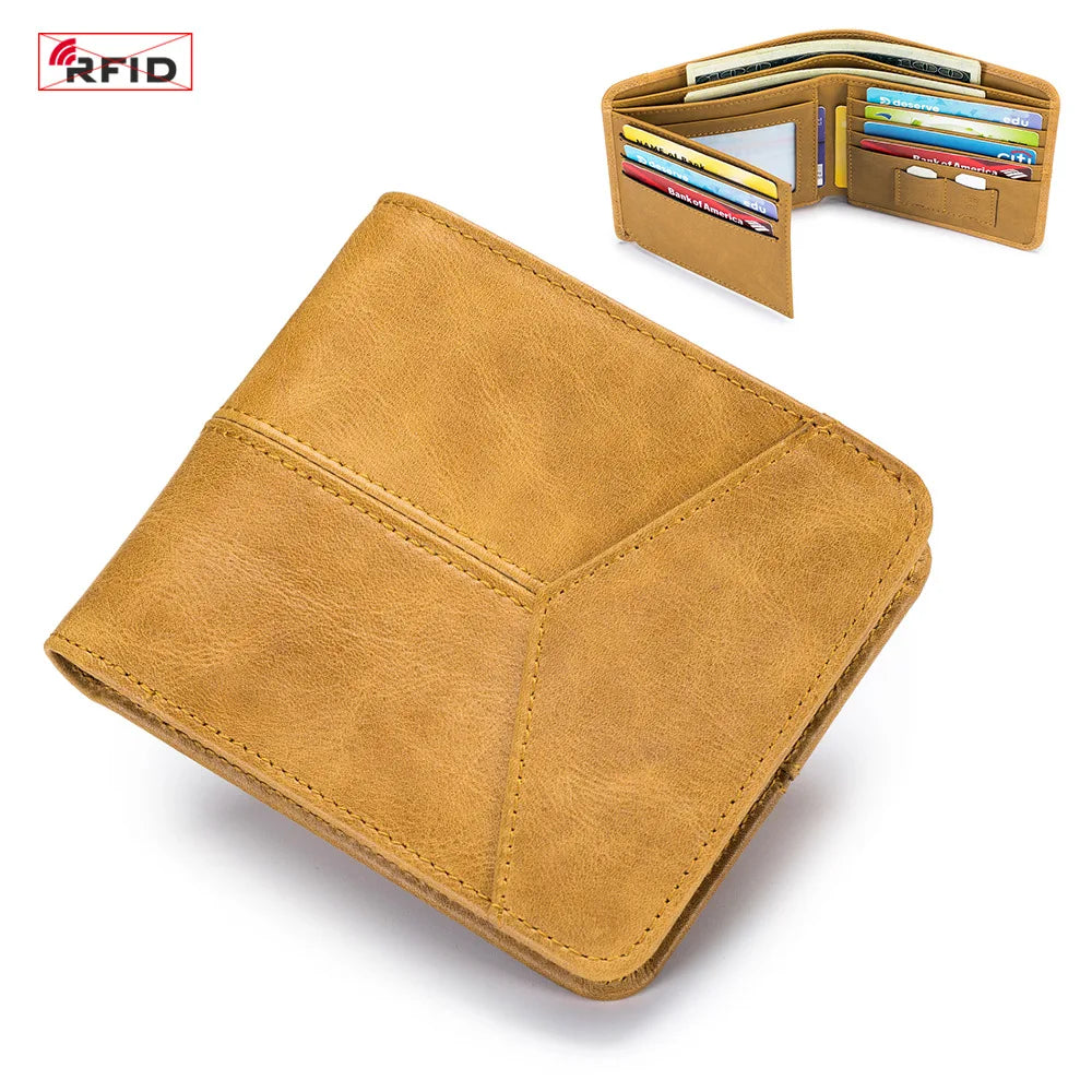 Genuine Leather Men RFID Wallets 2-Fold Short Card Wallet 3-Fold Purse Male Business Wallet for Man Billfold Card Holder Cartera