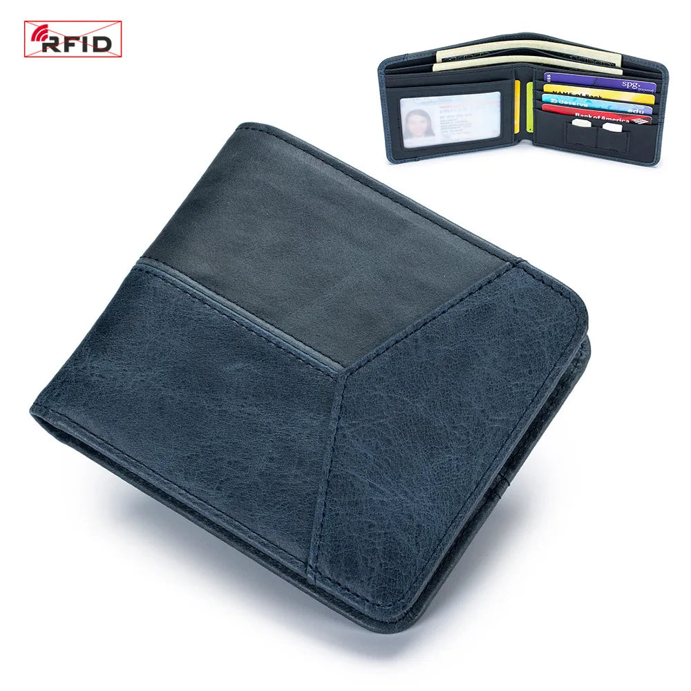 Genuine Leather Men RFID Wallets 2-Fold Short Card Wallet 3-Fold Purse Male Business Wallet for Man Billfold Card Holder Cartera