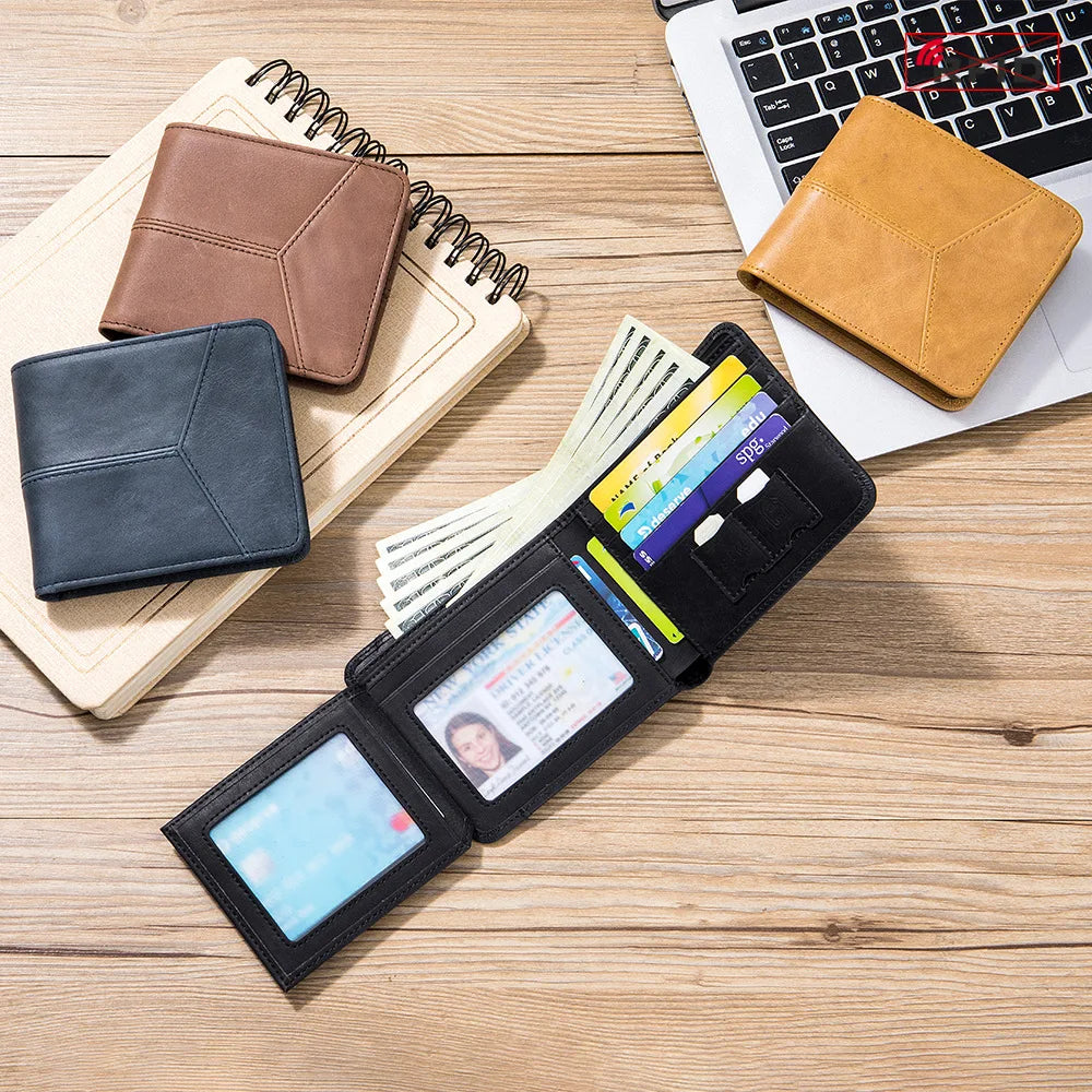 Genuine Leather Men RFID Wallets 2-Fold Short Card Wallet 3-Fold Purse Male Business Wallet for Man Billfold Card Holder Cartera