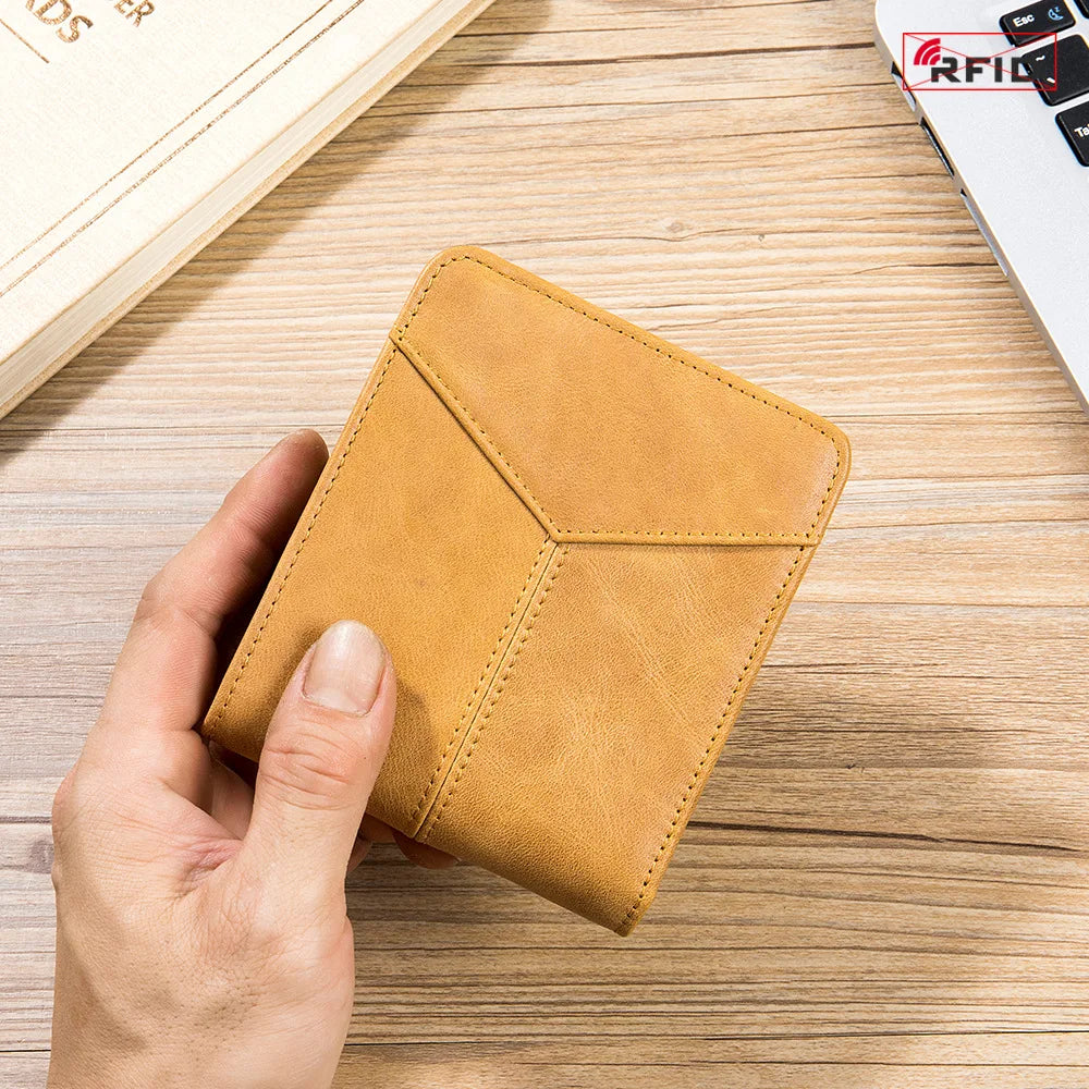 Genuine Leather Men RFID Wallets 2-Fold Short Card Wallet 3-Fold Purse Male Business Wallet for Man Billfold Card Holder Cartera