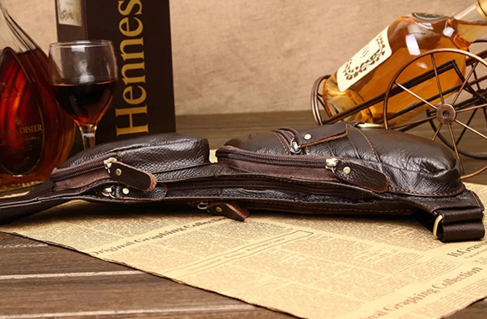 Genuine Leather Men Shoulder Cross Body Chest Bags Designer Real Cowhide RetroTravel Male Sling Backpack Side Bag Rucksack