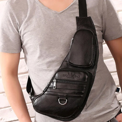 Genuine Leather Men Shoulder Cross Body Chest Bags Designer Real Cowhide RetroTravel Male Sling Backpack Side Bag Rucksack