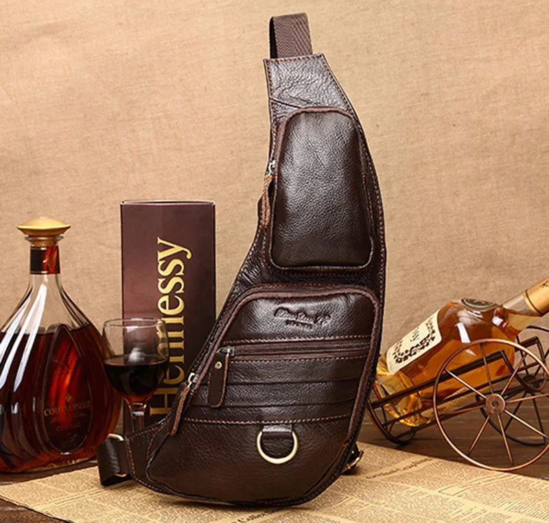 Genuine Leather Men Shoulder Cross Body Chest Bags Designer Real Cowhide RetroTravel Male Sling Backpack Side Bag Rucksack