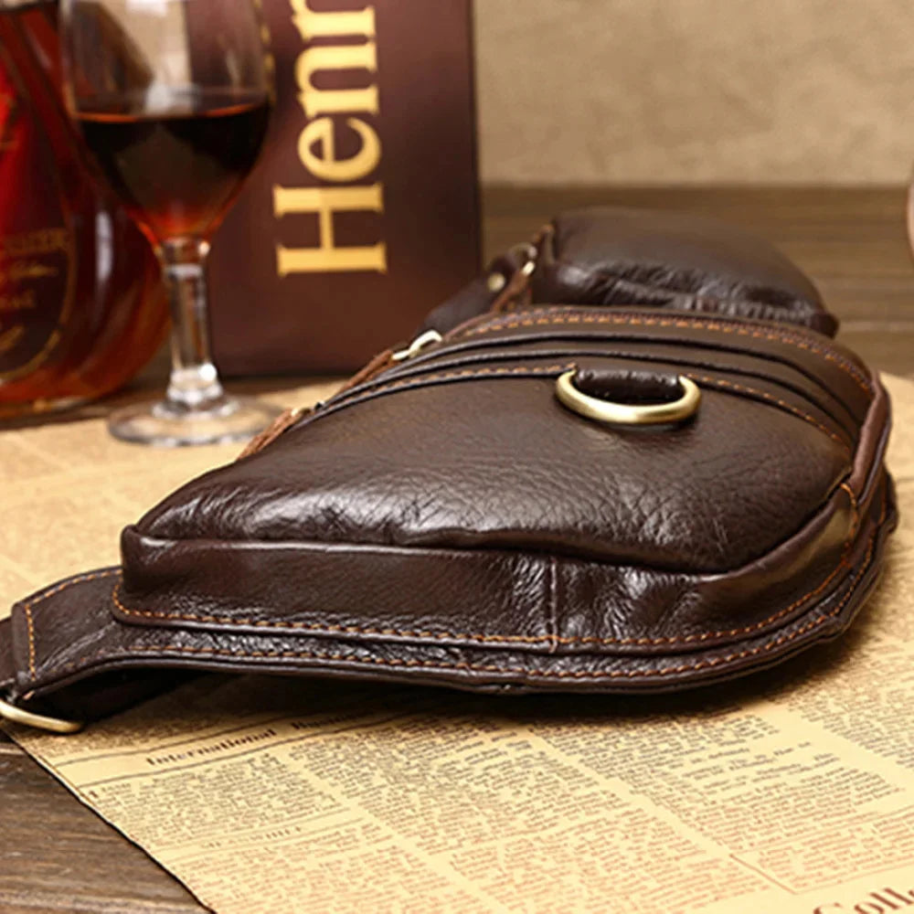 Genuine Leather Men Shoulder Cross Body Chest Bags Designer Real Cowhide RetroTravel Male Sling Backpack Side Bag Rucksack