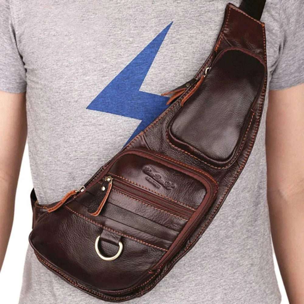 Genuine Leather Men Shoulder Cross Body Chest Bags Designer Real Cowhide RetroTravel Male Sling Backpack Side Bag Rucksack