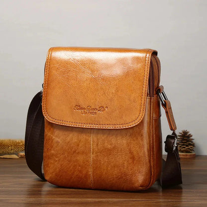 Genuine Leather Men Shoulder Messenger Luxury Cowhide Crossbody Vintage Small Travel Phone Bag For Male