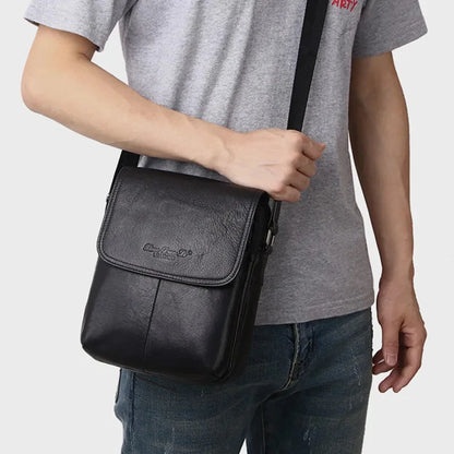 Genuine Leather Men Shoulder Messenger Luxury Cowhide Crossbody Vintage Small Travel Phone Bag For Male
