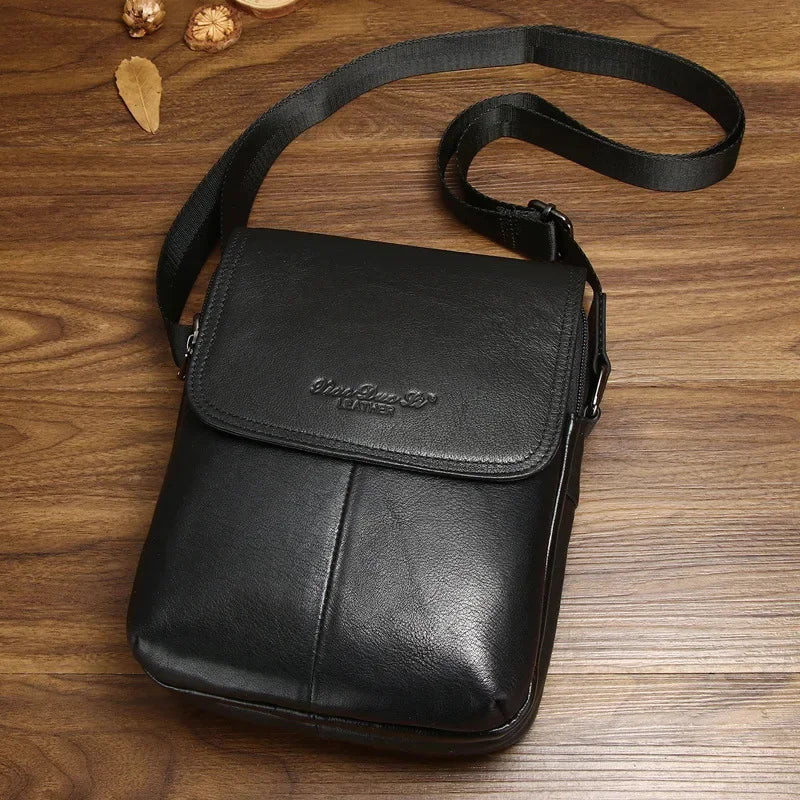 Genuine Leather Men Shoulder Messenger Luxury Cowhide Crossbody Vintage Small Travel Phone Bag For Male
