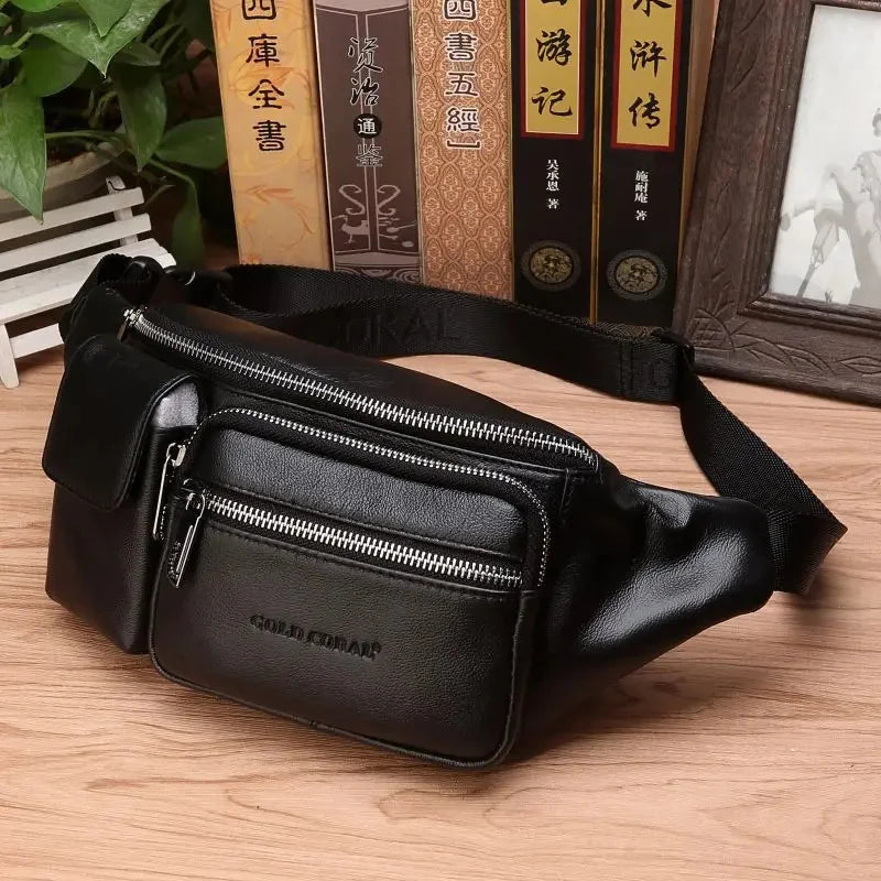 Genuine Leather Men Sling Chest Waist Bum Bags Multi-Purpose Shoulder Messenger Bag Natural Skin Male Hip Fanny Belt Pack