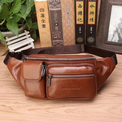 Genuine Leather Men Sling Chest Waist Bum Bags Multi-Purpose Shoulder Messenger Bag Natural Skin Male Hip Fanny Belt Pack