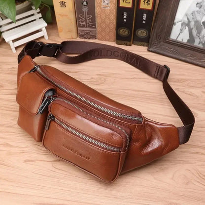 Genuine Leather Men Sling Chest Waist Bum Bags Multi-Purpose Shoulder Messenger Bag Natural Skin Male Hip Fanny Belt Pack