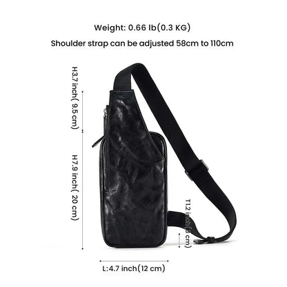 Genuine Leather Men Sling Crossbody Vintage Mens Chest Pack Travel Casual Shoulder Bag Multipurpose Daypack