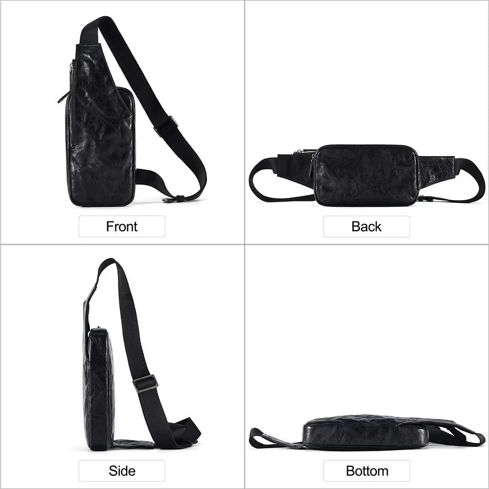 Genuine Leather Men Sling Crossbody Vintage Mens Chest Pack Travel Casual Shoulder Bag Multipurpose Daypack
