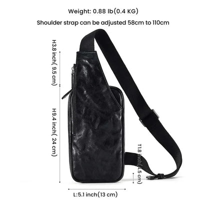 Genuine Leather Men Sling Crossbody Vintage Mens Chest Pack Travel Casual Shoulder Bag Multipurpose Daypack