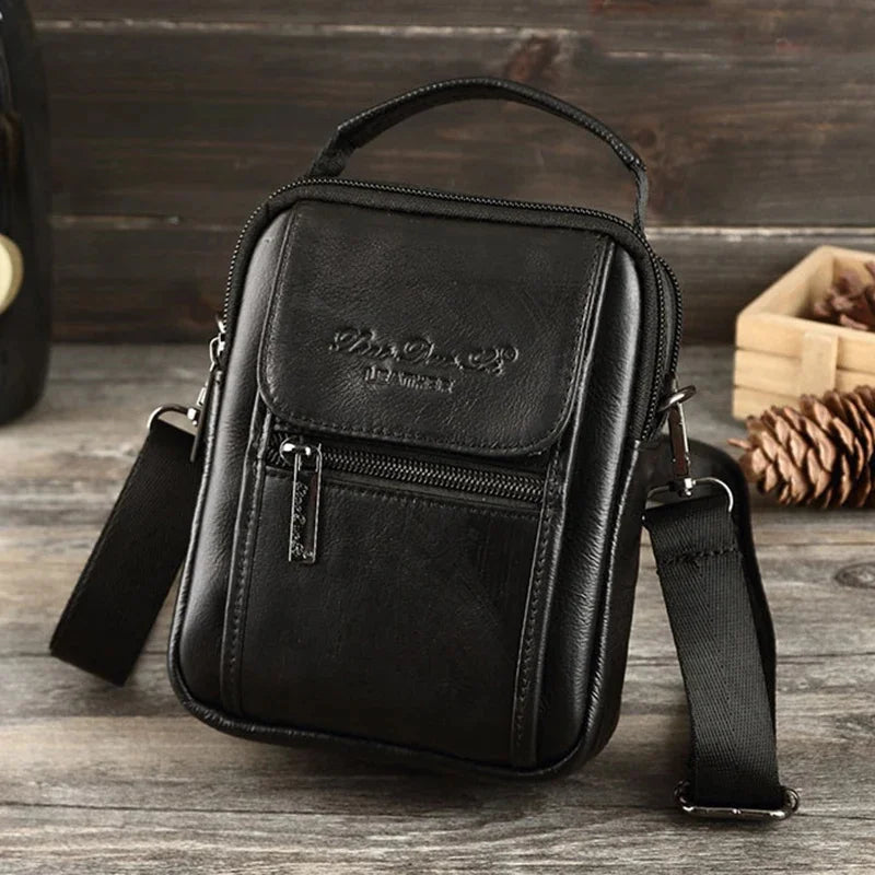 Genuine Leather Men Small Messenger Cross body Fanny Bags Casual Pouch Male Cowhide Handbag Belt Hip Shoulder Bag Waist Pack