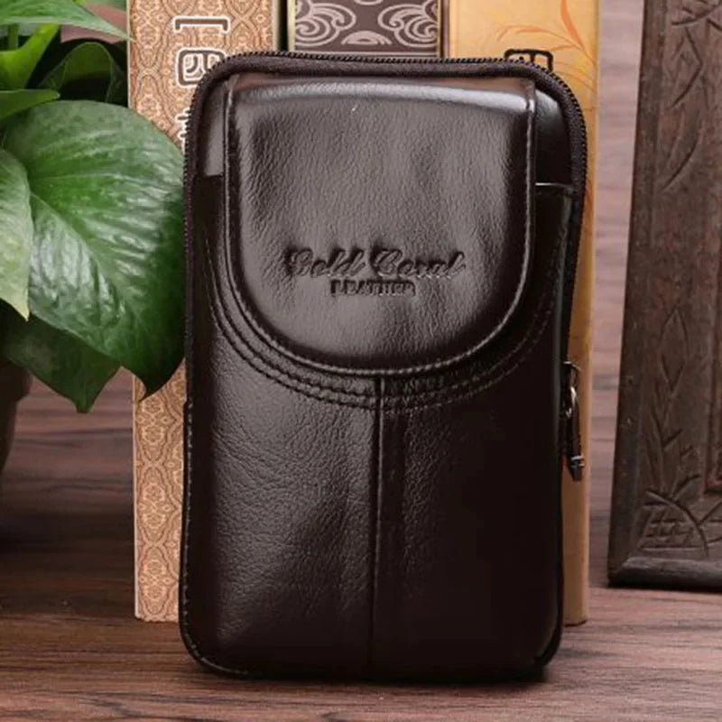 Genuine Leather Men Waist Pack Cell/Mobile Phone Case Cigarette Pocket Male Purse Fanny Hip Bum Belt Bag
