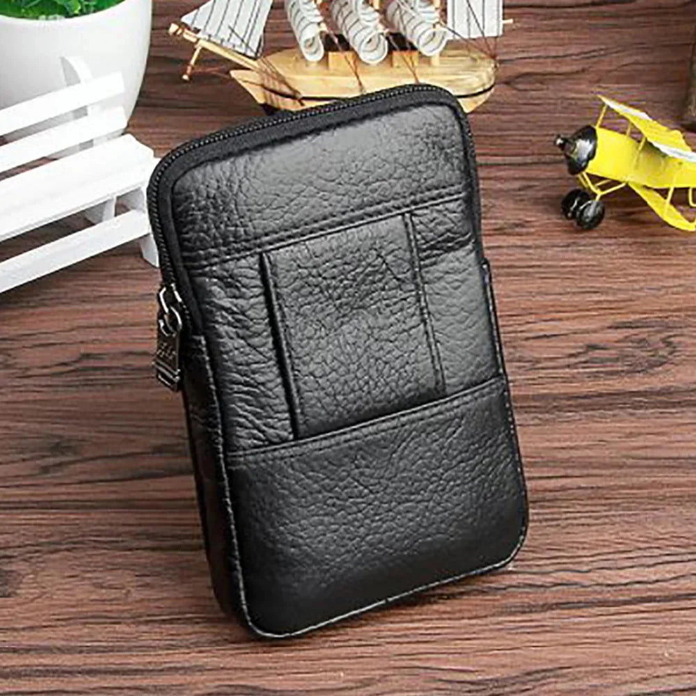 Genuine Leather Men Waist Pack Cell/Mobile Phone Case Cigarette Pocket Male Purse Fanny Hip Bum Belt Bag