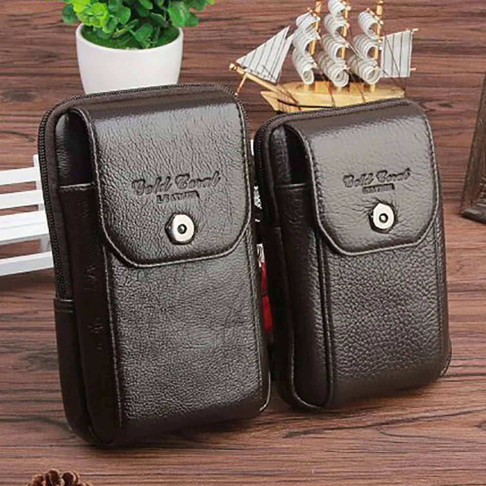 Genuine Leather Men Waist Pack Cell/Mobile Phone Case Cigarette Pocket Male Purse Fanny Hip Bum Belt Bag