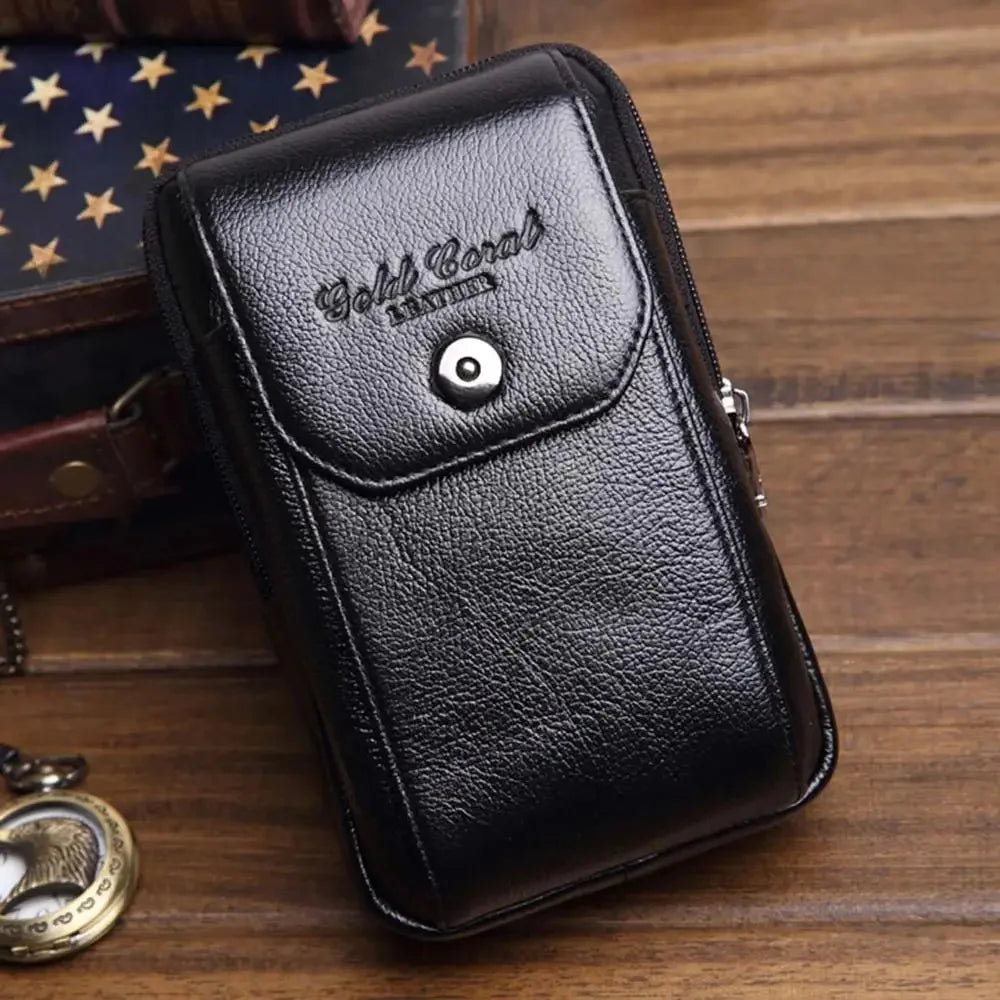 Genuine Leather Men Waist Pack Cell/Mobile Phone Case Cigarette Pocket Male Purse Fanny Hip Bum Belt Bag