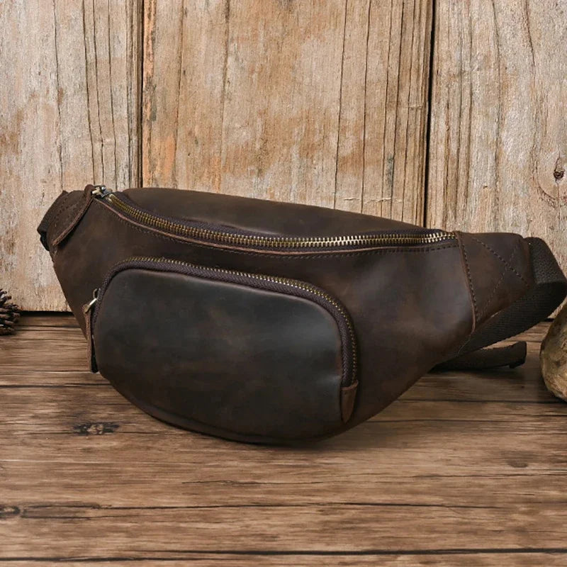 Genuine Leather Men Waist Pack Fanny Belt Bag Purse Travel Retro Crazy Horse Cowhide Male Sling Cross body Chest Hip Bum Bags