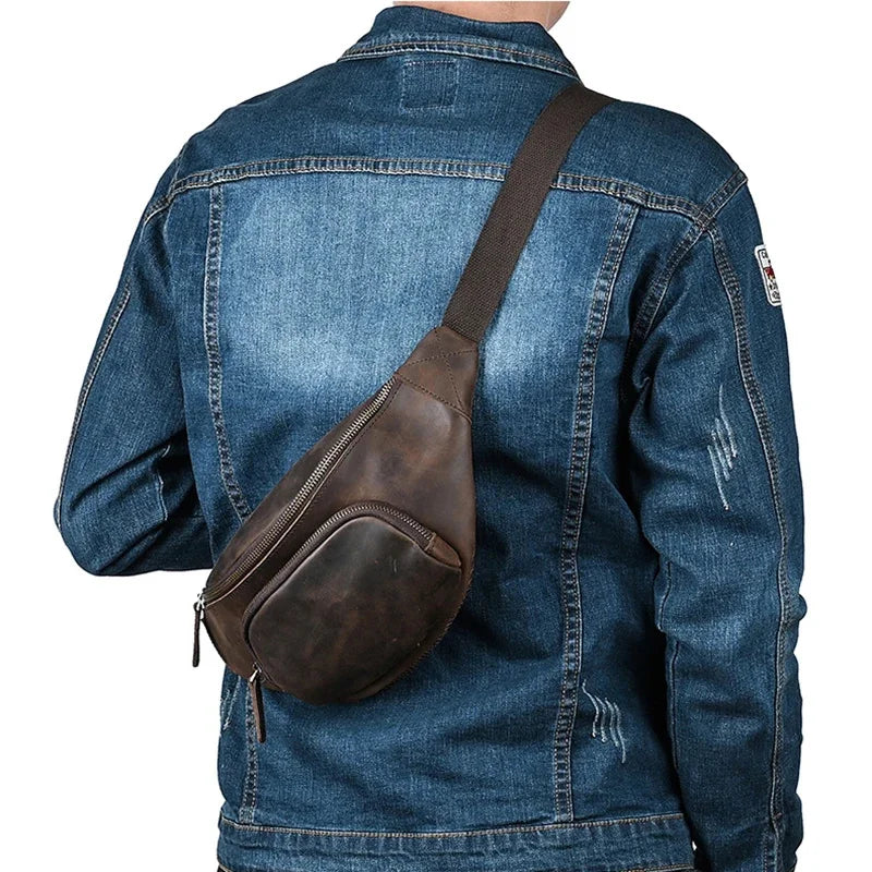 Genuine Leather Men Waist Pack Fanny Belt Bag Purse Travel Retro Crazy Horse Cowhide Male Sling Cross body Chest Hip Bum Bags
