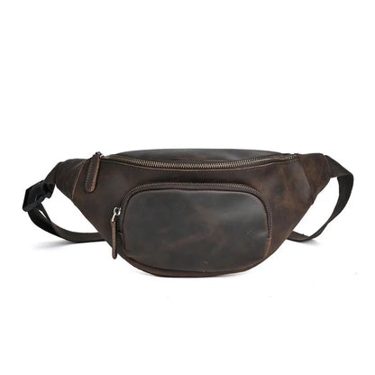 Genuine Leather Men Waist Pack Fanny Belt Bag Purse Travel Retro Crazy Horse Cowhide Male Sling Cross body Chest Hip Bum Bags