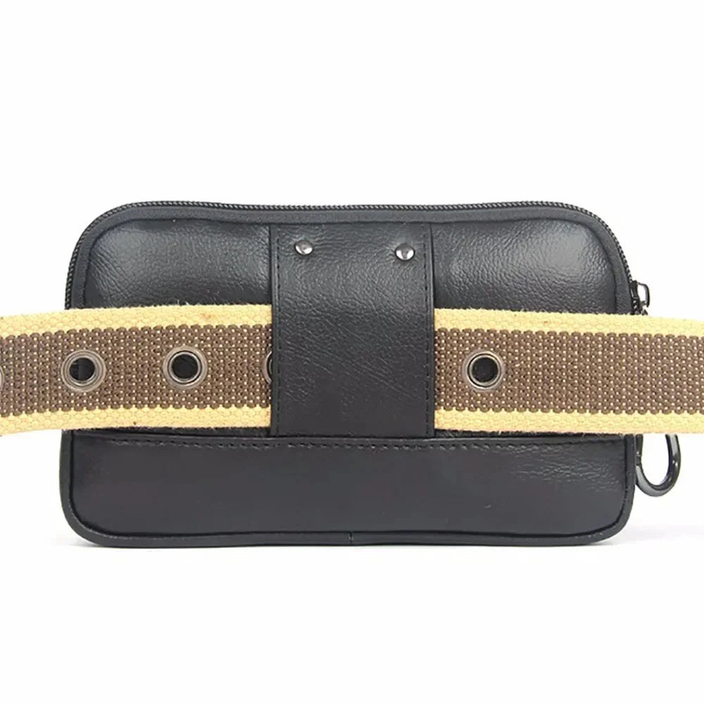 Genuine Leather Men Wrist Loop Belt Waist Pack Purse Cell/Mobile Phone Case Cover Pocket Multi-purpose Wallet Male Clutch Bag