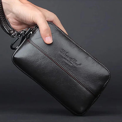 Genuine Leather Men Wrist Loop Belt Waist Pack Purse Cell/Mobile Phone Case Cover Pocket Multi-purpose Wallet Male Clutch Bag